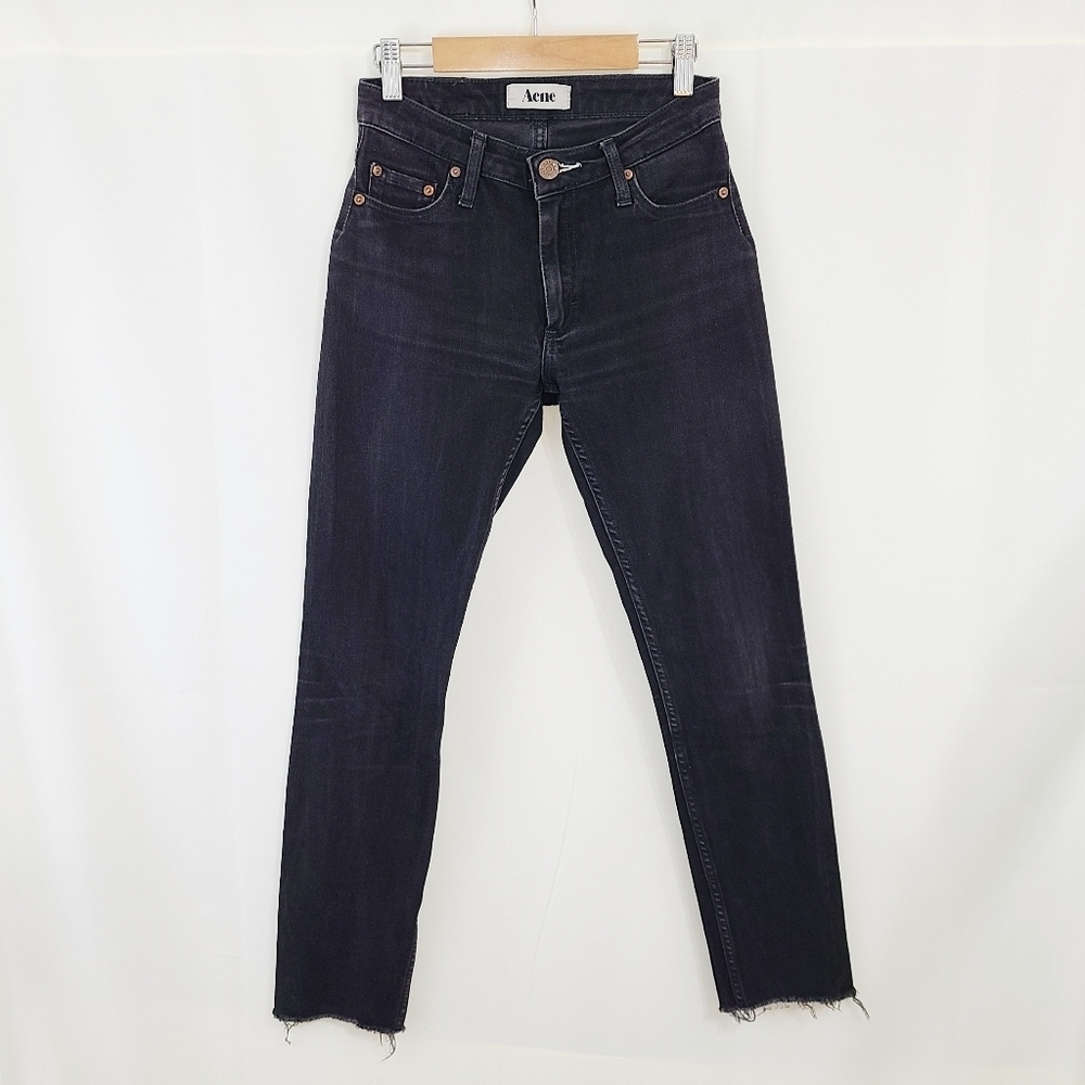 Acne Flex skinny jeans in Wet Black raw hem size 26 x 34